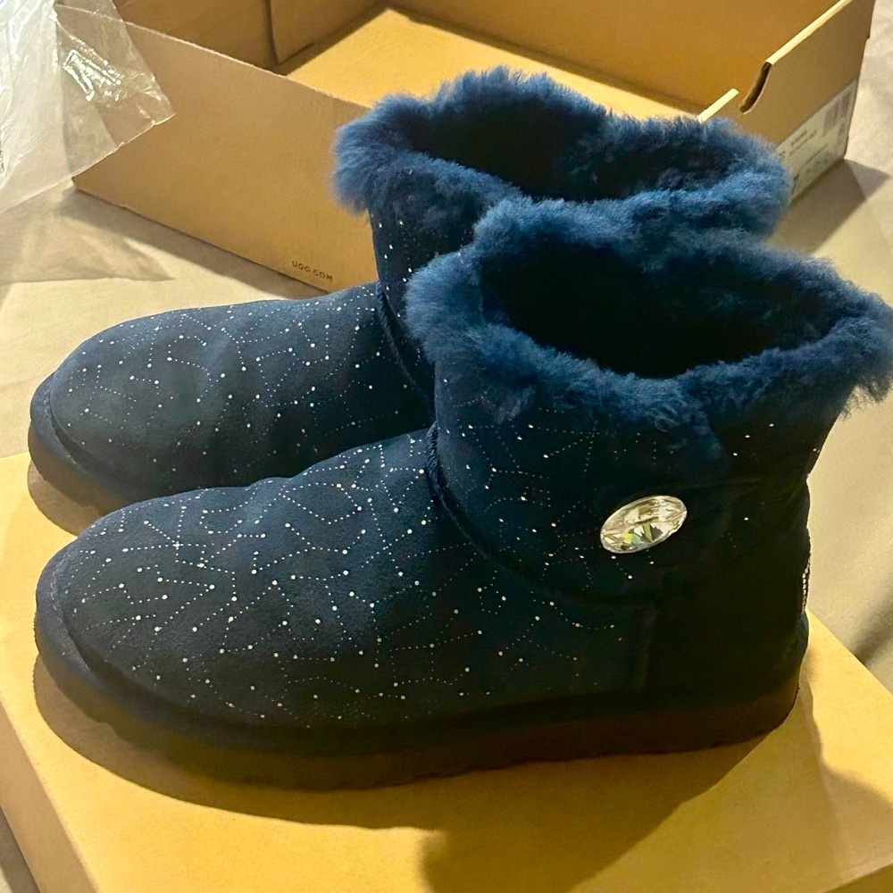 UGG mini Bailey button Swarovski bling navy boots - Picture 7 of 12